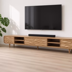 Wave Sculpted Solid Wood TV Stand • Rounded Edge Media Console